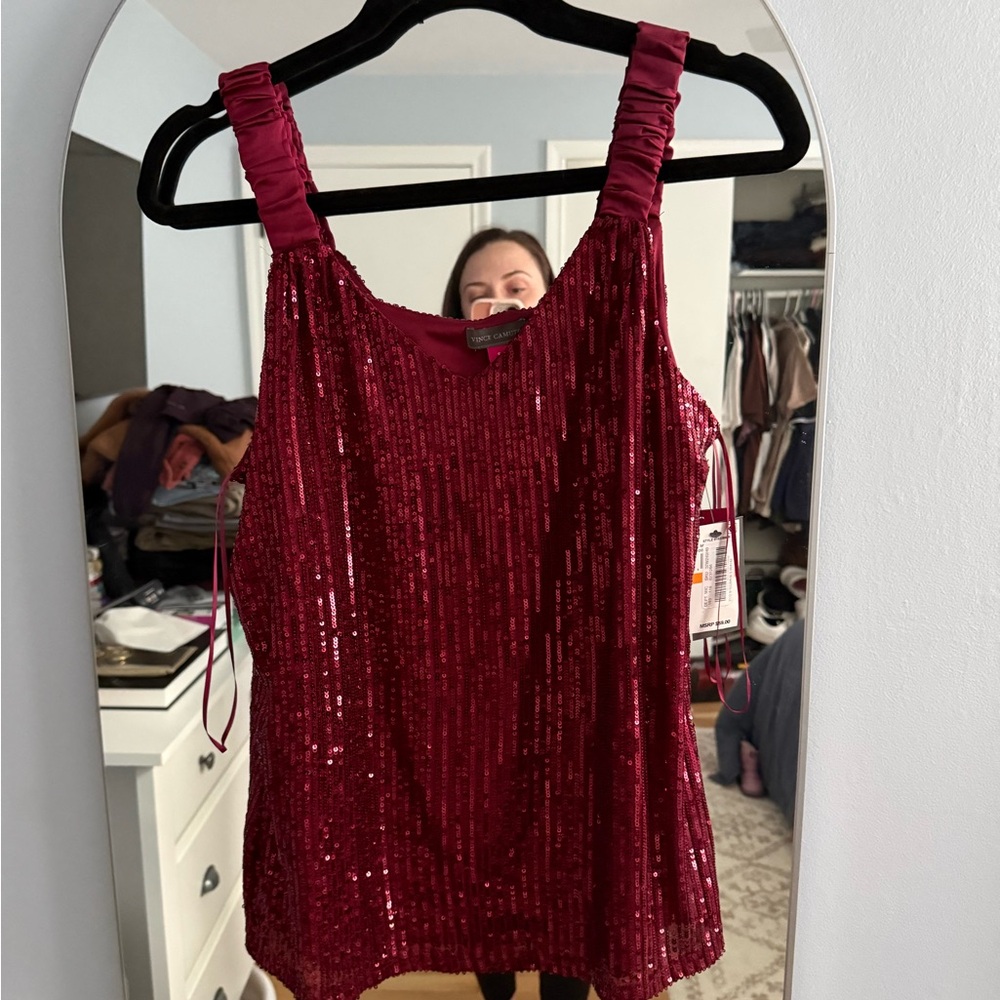 Vince Camuto Red Sequin Sleeveless Top